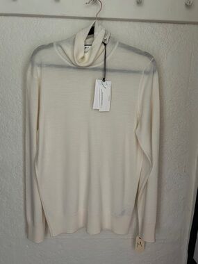 Men's Cream Turtleneck Sweater - Lightweight Long Sleeve